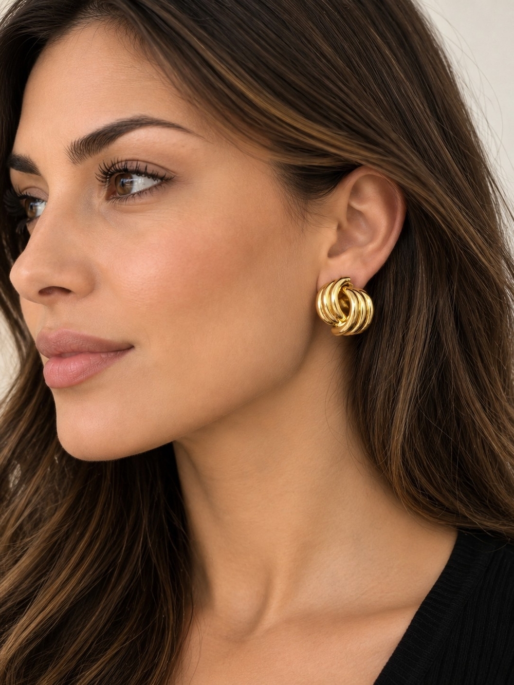 Gold Twisted Hoop Earrings - Women's Fashion Jewelry NEW
